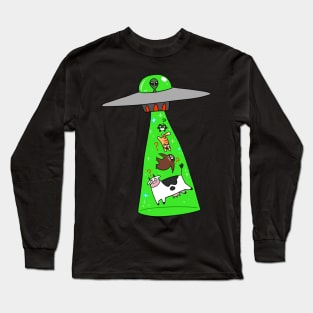 Frog Sloth Cat Cow Alien Abduction Long Sleeve T-Shirt